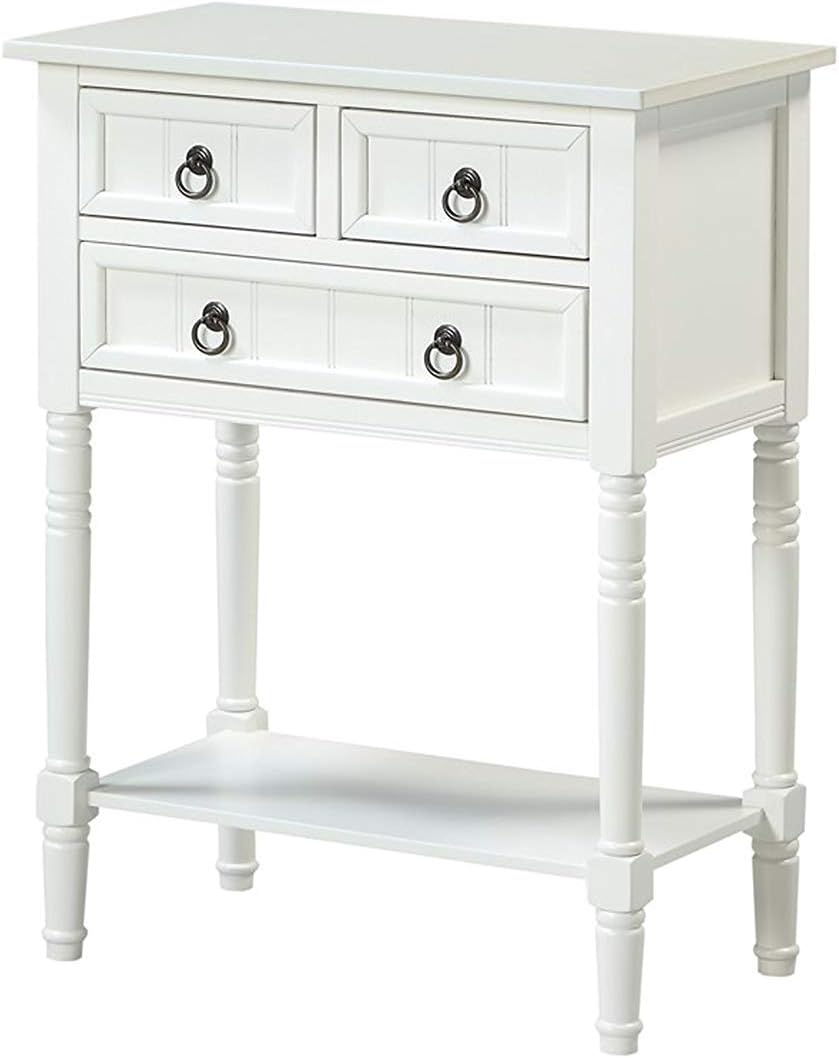 Convenience Concepts Kendra Entryway Hall Table 23.75' - 3 Storage Drawers, Traditional Console with Shelf for Decor, Office & Hallway Organizer, No Tools Assembly, Solid Wood Legs, White