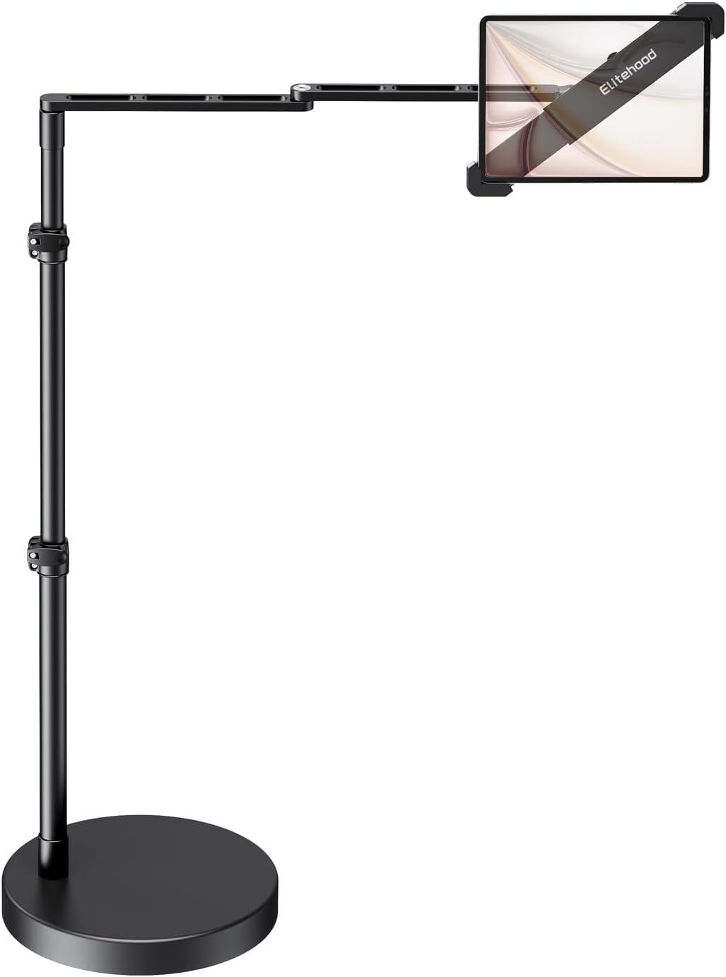 elitehood Diagonal Design iPad Floor Stand with Heavy Duty Base, 24in Horizontal Long Arm Tablet Floor Stand Holder for Bed Recliner Sofa, Compatible with iPad mini Air Pro 13/12.9 and 9-14in Devices