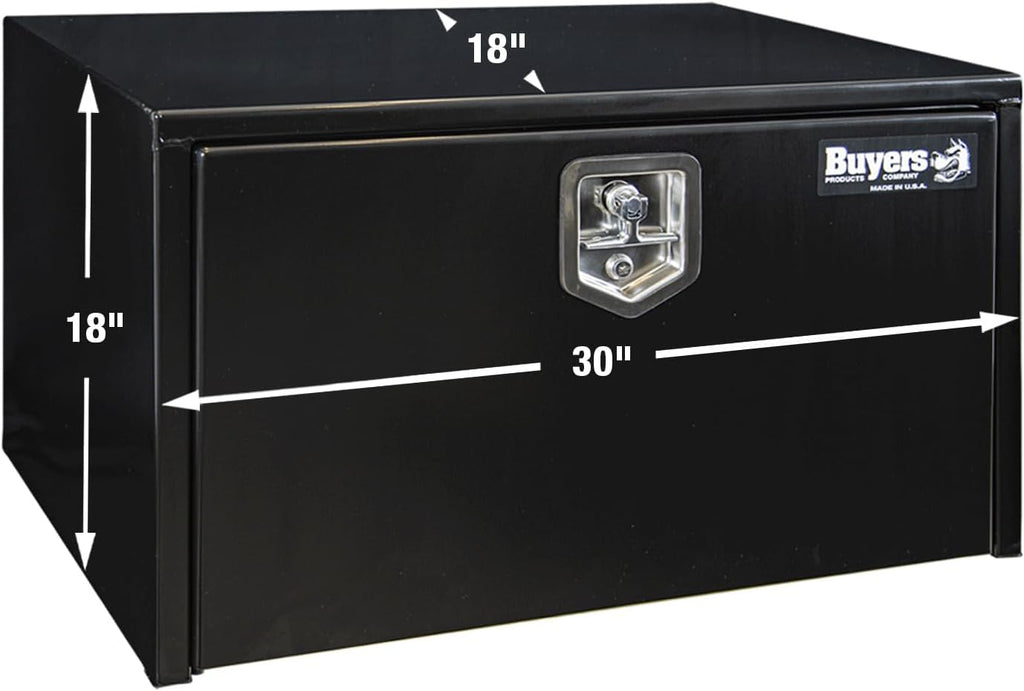 Buyers Products 1702303 Black Steel Underbody Truck Tool Box – 18 x 18 x 30 Inch - Truck Bed & Underbelly RV Storage Box, Locking T-Latch, Weather-Resistant, Heavy-Duty Flatbed Job Box, Made in USA