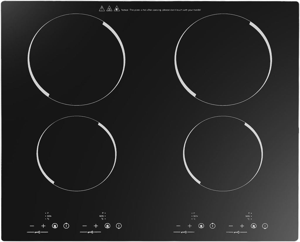 Electric Cooktop, 24 Inch 4 Burner Ceramic Cooktops with Timing Function Child Lock Electric Ceramic Stove Top 9 Heating Levels 110V 3800W