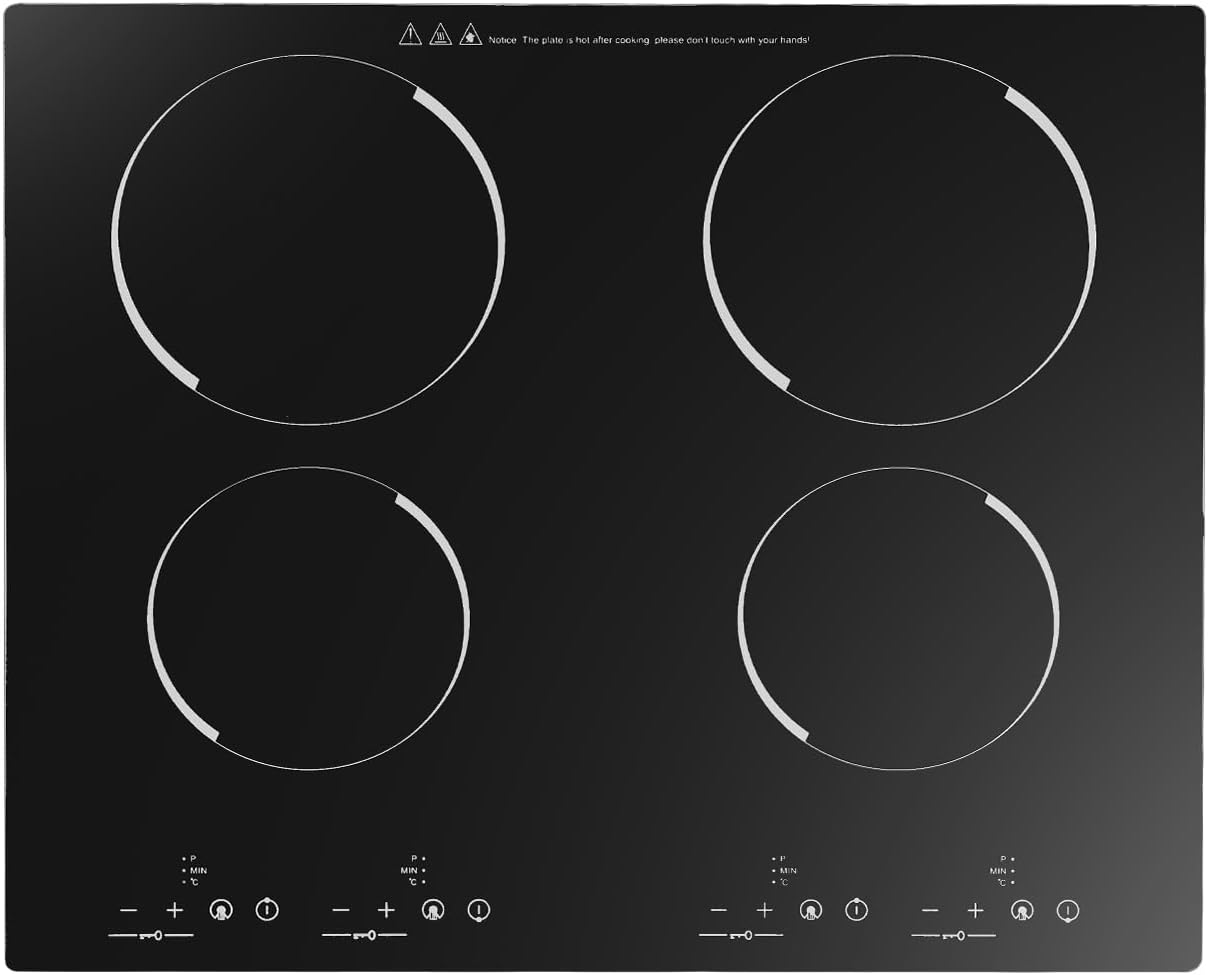 Electric Cooktop, 24 Inch 4 Burner Ceramic Cooktops with Timing Function Child Lock Electric Ceramic Stove Top 9 Heating Levels 110V 3800W