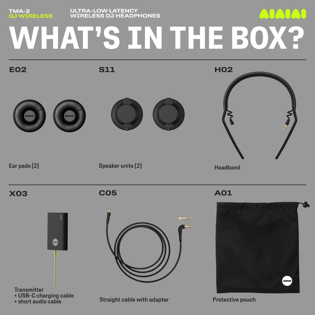 Aiaiai TMA-2 DJ Wireless - Professional Wireless DJ Headphones with Ultra-Low Latency Audio, 20+ Hours of Playback, Durable Lightweight Design, High Isolation Ear Pads and Added Bluetooth.