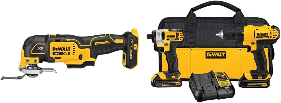 DEWALT 20V Max XR Oscillating Multi-Tool, Variable Speed, Tool Only (DCS356B) & DEWALT 20V Max Cordless Drill Combo Kit, 2-Tool (DCK240C2), Yellow/Black Drill Driver/Impact Combo Kit