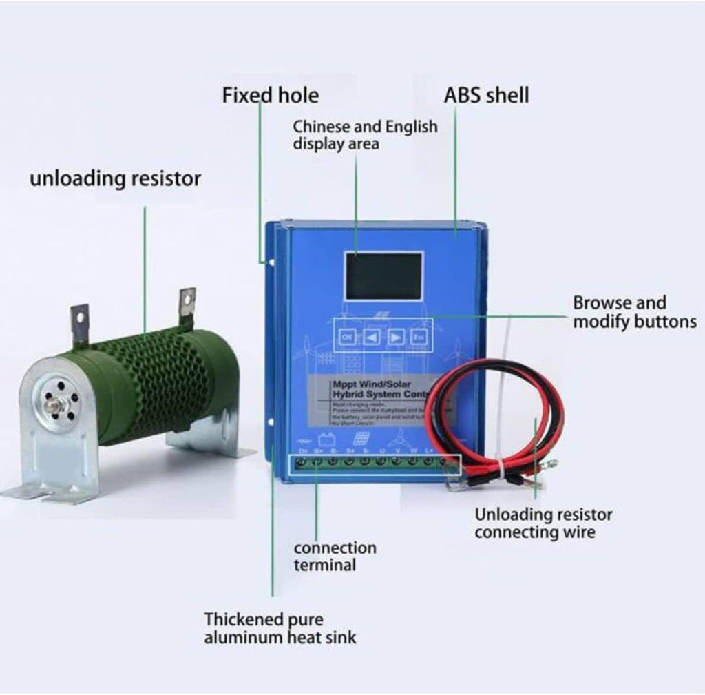 QIANG Off Grid with Unloader Hybrid Wind Solar Controller Auto 12v 24v 48v Battery Mppt Charge Boost Float of Wind Turbine Generator Solar Panel Home Street Light Controller 10000W-48V