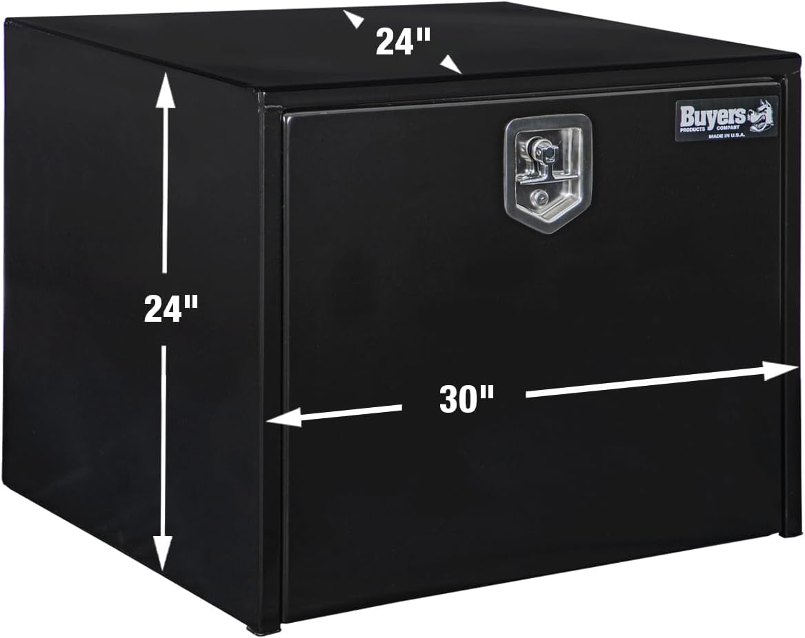 Buyers Products 1704303 Black Steel Underbody Truck Tool Box – 24 x 24 x 30 Inch - Truck Bed & Underbelly RV Storage Box, Locking T-Latch, Weather-Resistant, Heavy-Duty Flatbed Job Box, Made in USA