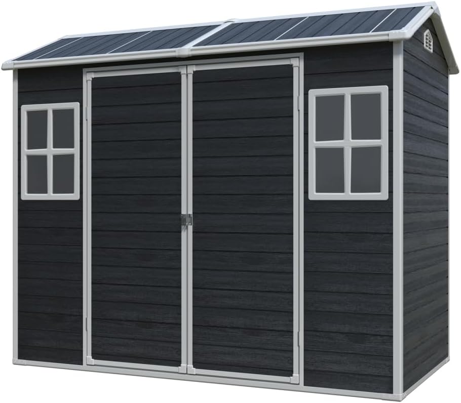 8x4FT Resin Garden Shed - Plastic Lean to Shed with Floor, Lockable Outdoor Storage Sheds for Patio Yard, Outdoor Shed with Floor Included (Black)