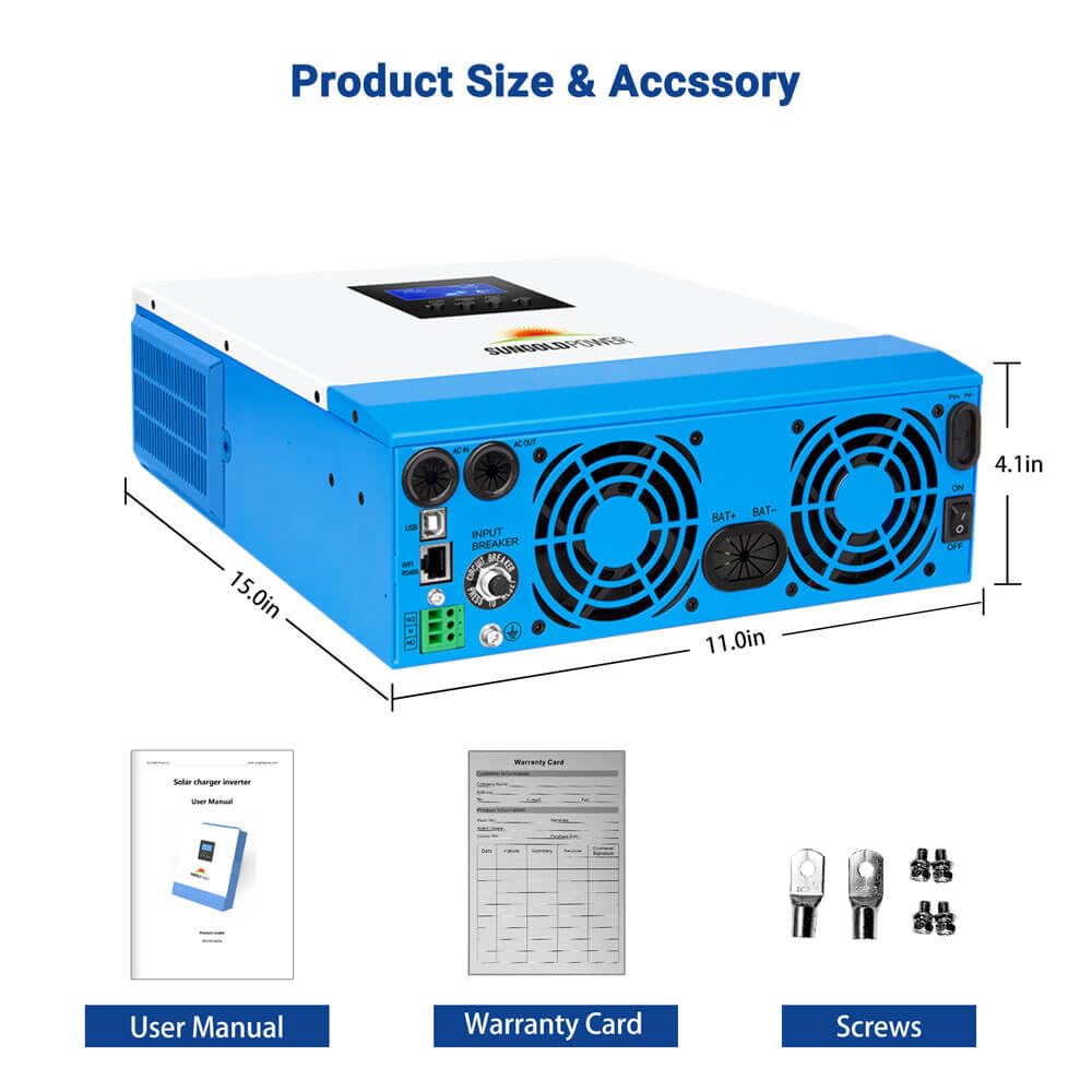 SUNGOLDPOWER UL1741 3000W Solar Inverter 24Vdc to 120Vac, All in One Inverter 60A MPPT(MPPT Voltage Range:30-90Vdc) and 40A AC Battery Charger, Pure Sine Wave for Off Grid System