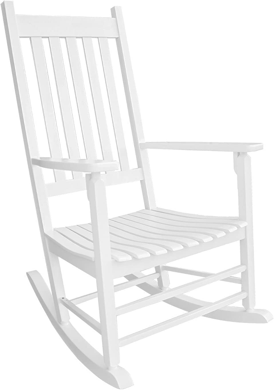 Rocking Chair Wooden Frame Chair Indoor and Outdoor Fade Resistant Rocker with 350lbs Weight Capacity All Weather Porch Rocker for Garden Lawn Balcony Backyard and Patio Porch (1, White)