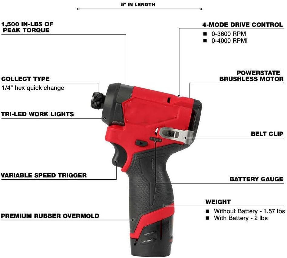 Suitable for Milwaukee 3497-22 M12 FUEL 12V Cordless Li-Ion 2-Tool Combo Kit w/ 2 Batteries, 14.5 x 3.8 x 10.2, Red, Black