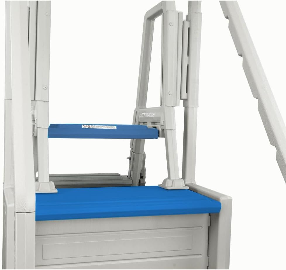 Aqua Select Everest in Pool Step and Outside Flip Up Ladder System | White with Blue Steps | for Above Ground Swimming Pools | Wide Steps for Added Stability | Safety Stairs Capacity Up to 350 lbs