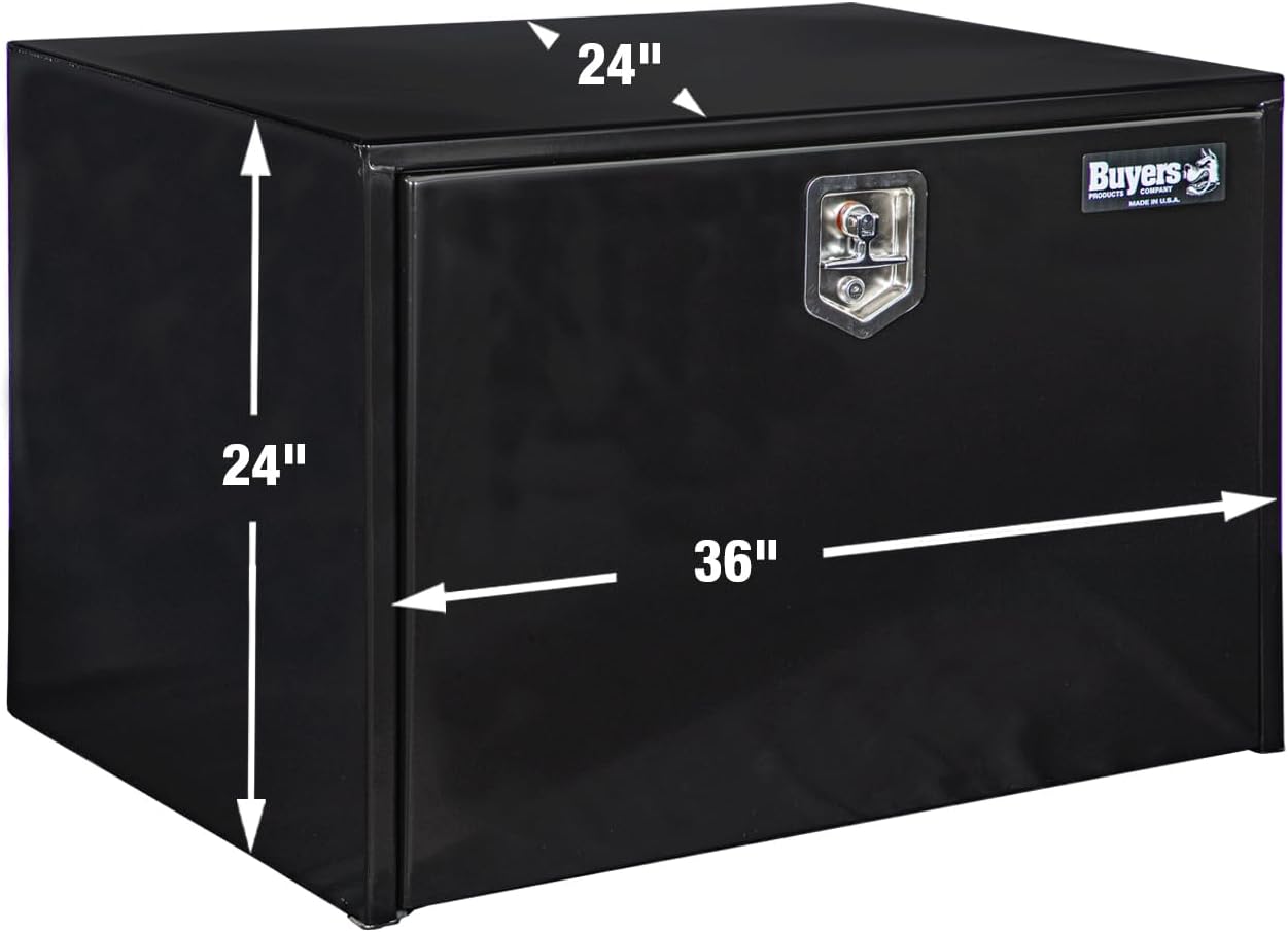 Buyers Products 1704305 Black Steel Underbody Truck Tool Box – 24 x 24 x 36 Inch - Truck Bed & Underbelly RV Storage Box, Locking T-Latch, Weather-Resistant, Heavy-Duty Flatbed Job Box, Made in USA