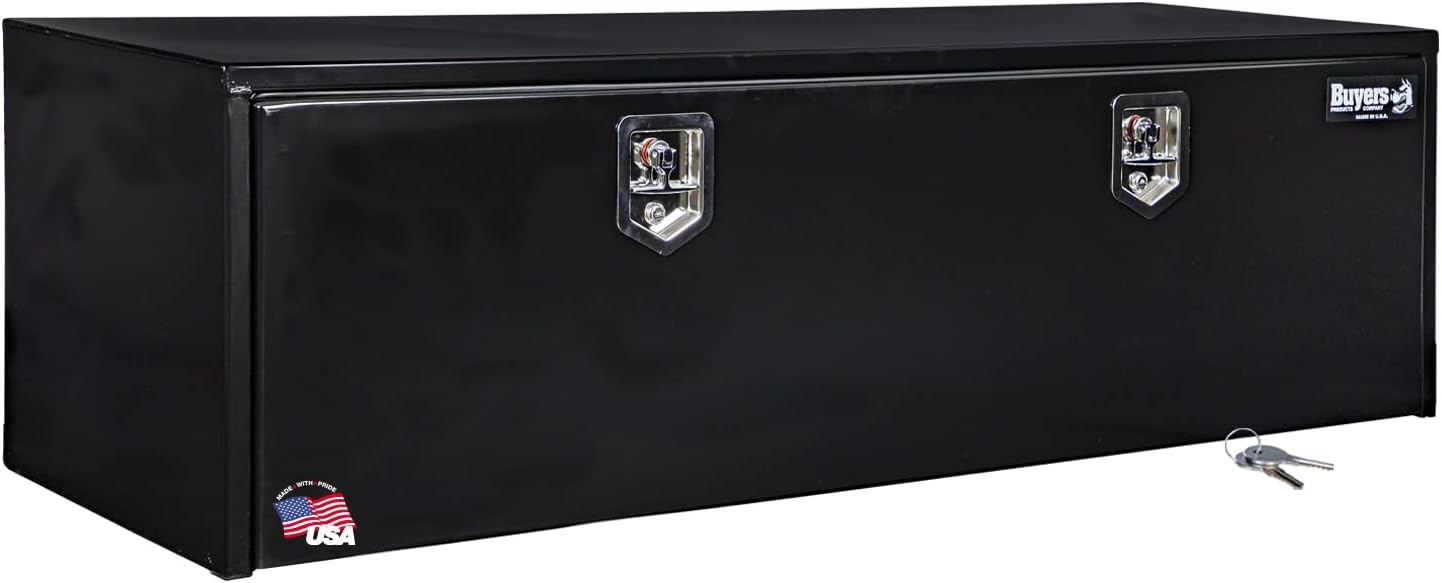 Buyers Products 1702317 Black Steel Underbody Truck Tool Box – 18 x 18 x 66 Inch - Truck Bed & Underbelly RV Storage Box, Locking T-Latch, Weather-Resistant, Heavy-Duty Flatbed Job Box, Made in USA