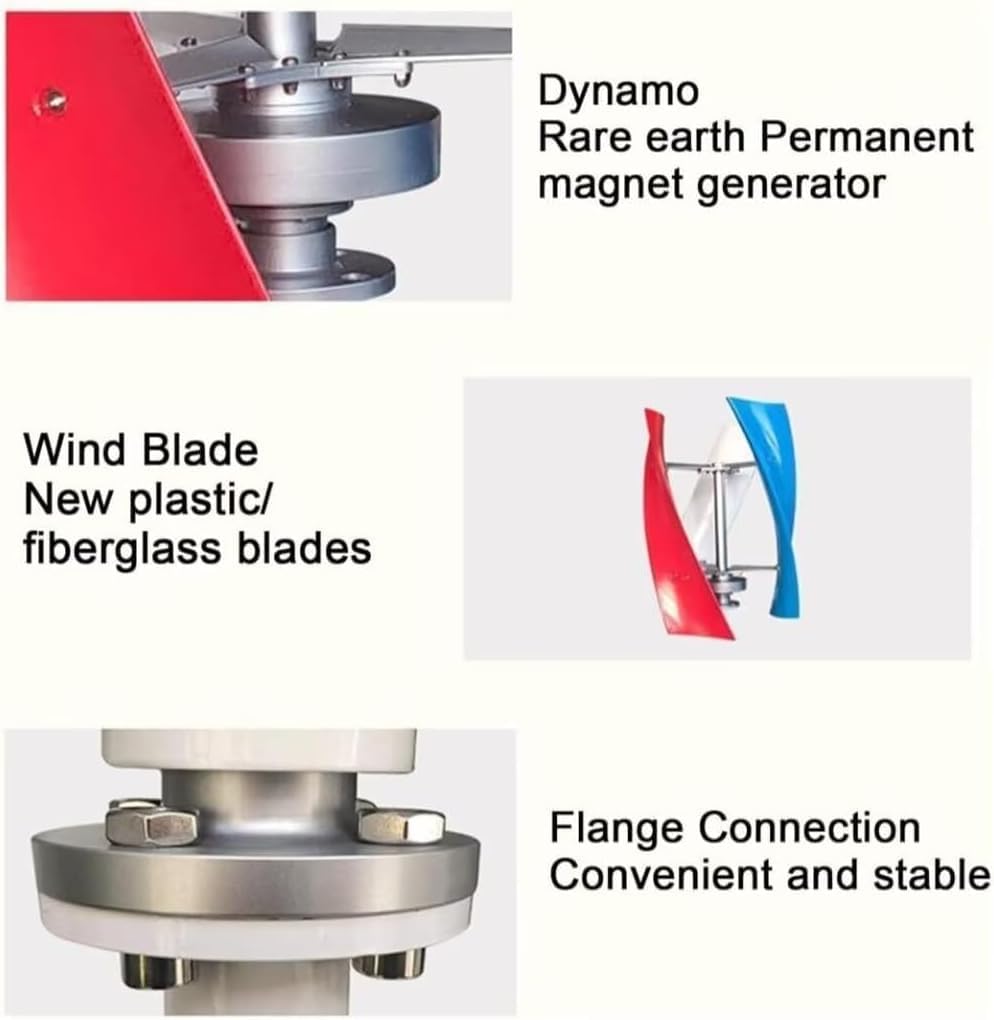 Wind Turbine Kit 3000W Vertical Axis Wind Turbine Generator with Solar Hybrid Controller, Free Energy Windmill Power Generation