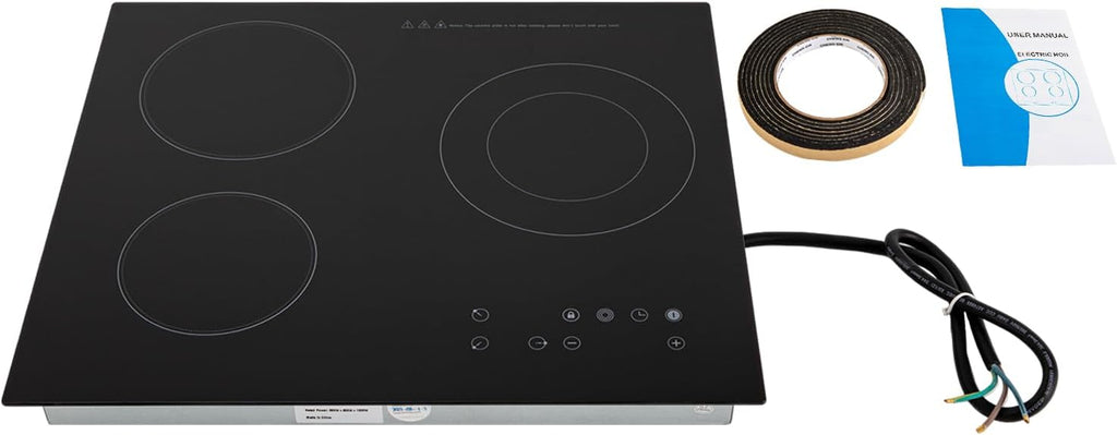 Electric Ceramic Cooktop, 23.2 Inch Electric Cooktop, 2600W 110V 3 Burners Radiant Stove Top with Timer, Child Safety Lock, Sensor Touch Control