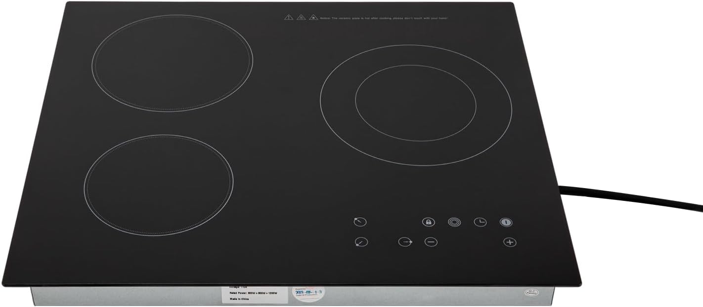 24' 3-Fire Hearth Built-In Ceramic Cooktop, 110V 2600W Countertop Portable Cooking Electric Cooktop, Radiant Touch Timer Ceramic Electric