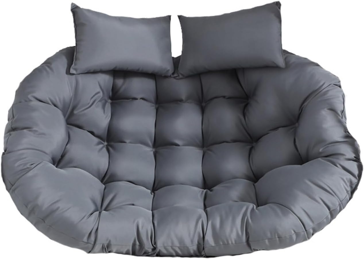 Oversized Double Papasan Chair Cushion 59 x 39 Inch (Without Chair), Outdoor Waterproof Hanging Swing Chair Cushion, Patio Swivel Rocker Chair Cushion with Headrest Pillow(Gray)