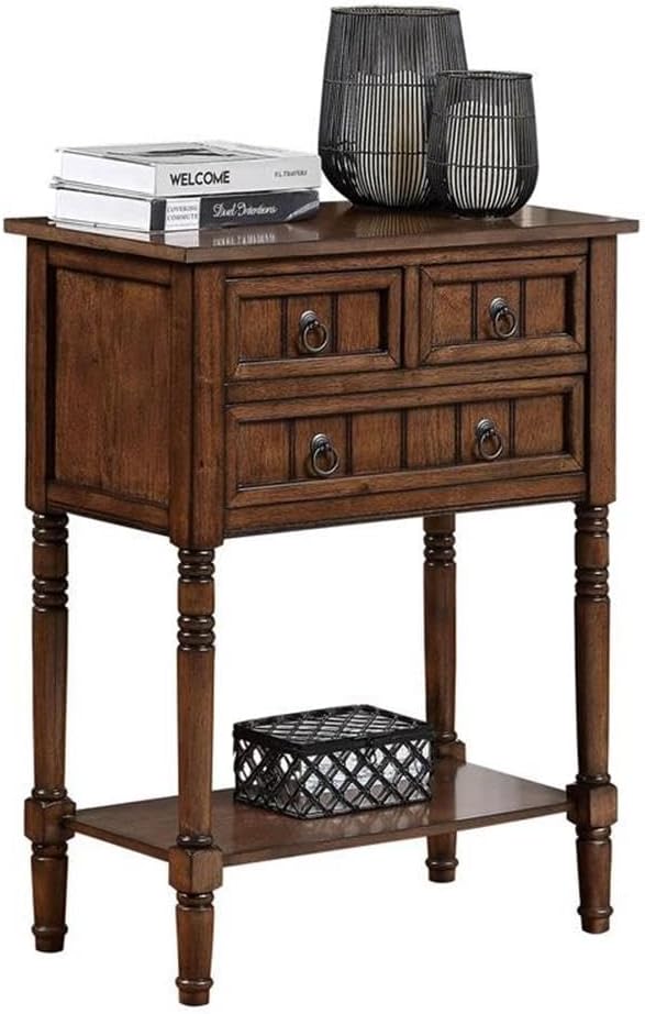 Convenience Concepts Kendra Entryway Hall Table 23.75' - 3 Storage Drawers, Traditional Console with Shelf for Decor, Office & Hallway Organizer, No Tools Assembly, Solid Wood Legs, Dark Oak