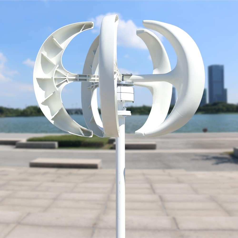 Wind Turbine Generator, 3000W Wind Turbine 12v 24v Vertical Axies Wind Generator VAWT Small Windmill Free Energy With MPPT Charge Controller Homeuse for Boats, Gazebos, Chalets, or Mobile Homes(White,