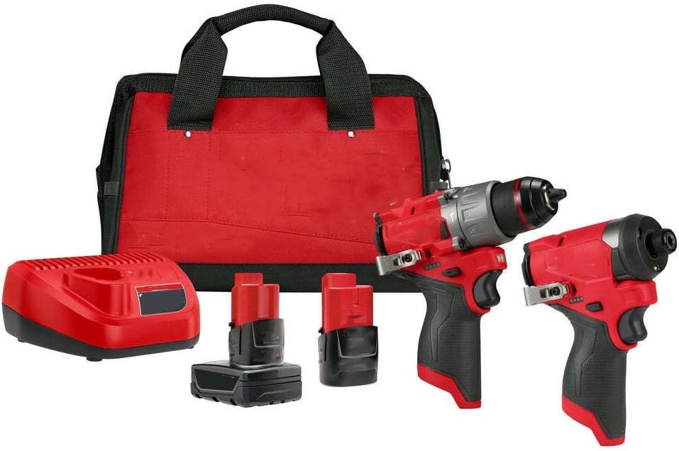 Suitable for Milwaukee 3497-22 M12 FUEL 12V Cordless Li-Ion 2-Tool Combo Kit w/ 2 Batteries, 14.5 x 3.8 x 10.2, Red, Black