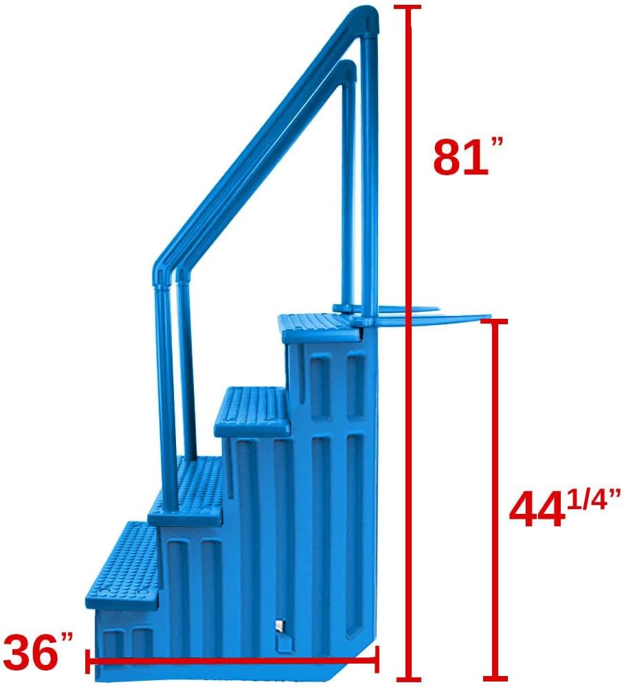 Aqua Select Anti-Slip in-Pool Steps with Outside Flip-Up Ladder | Blue | for Above Ground Swimming Pools | Can Mount to Decks 48' to 54' H | Safety Stairs Capacity Up to 350 lbs