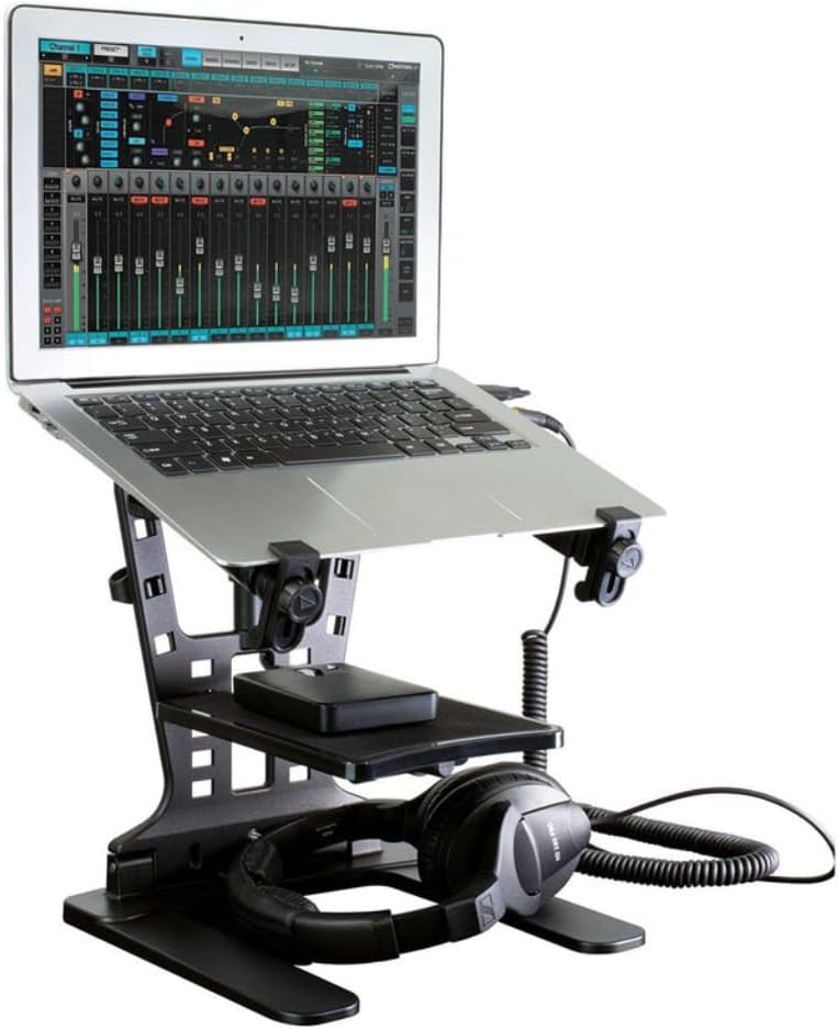 Ultimate Support LPT-1000QR Laptop/DJ Stand w/ Telescoping Arms, Second Tier, 5/8' Mount, and QuickRelease Center Post