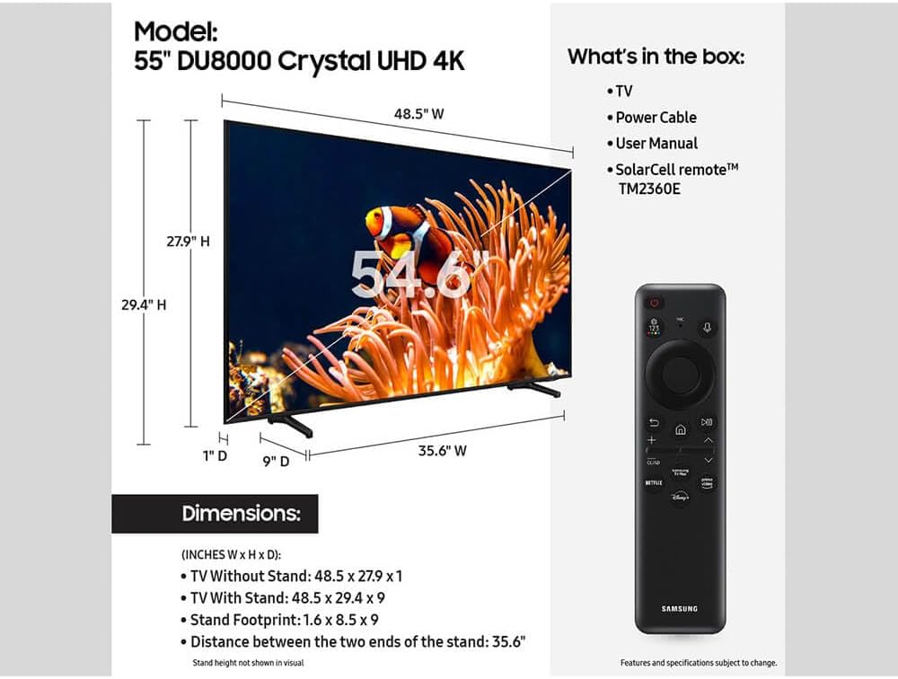 (Renewed) Samsung 50-in DU8000 Crystal UHD Smart TV - UN50DU8000FXZA (2024)
