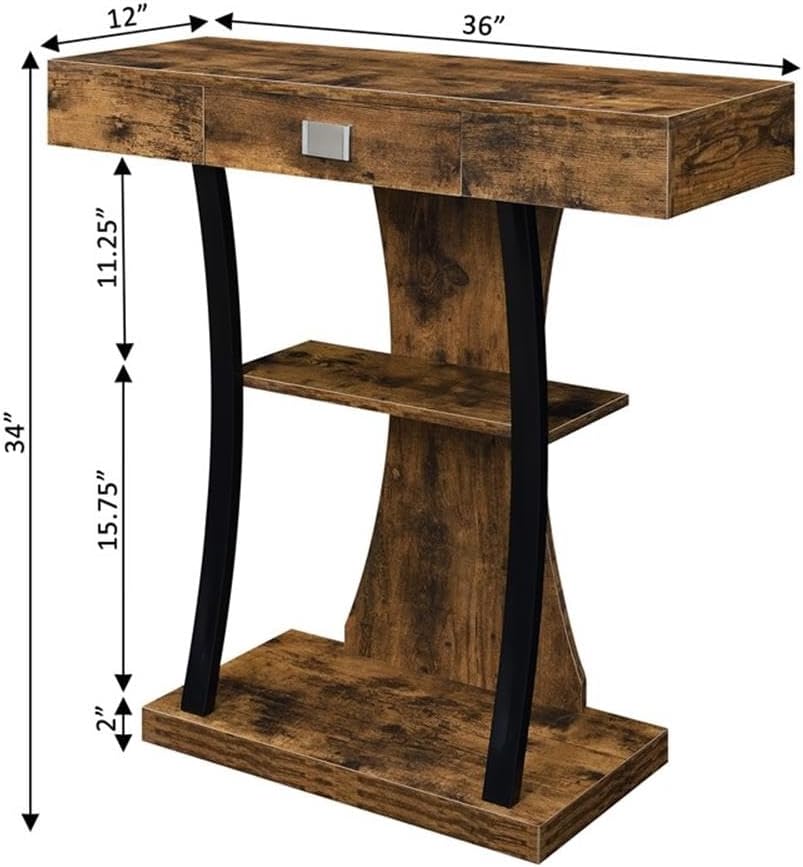 Convenience Concepts Newport Harri Console Table 36' - Modern Sofa Table with Storage Shelves, One Drawer Narrow Entryway Hall Table for Living Room, Barnwood/Black