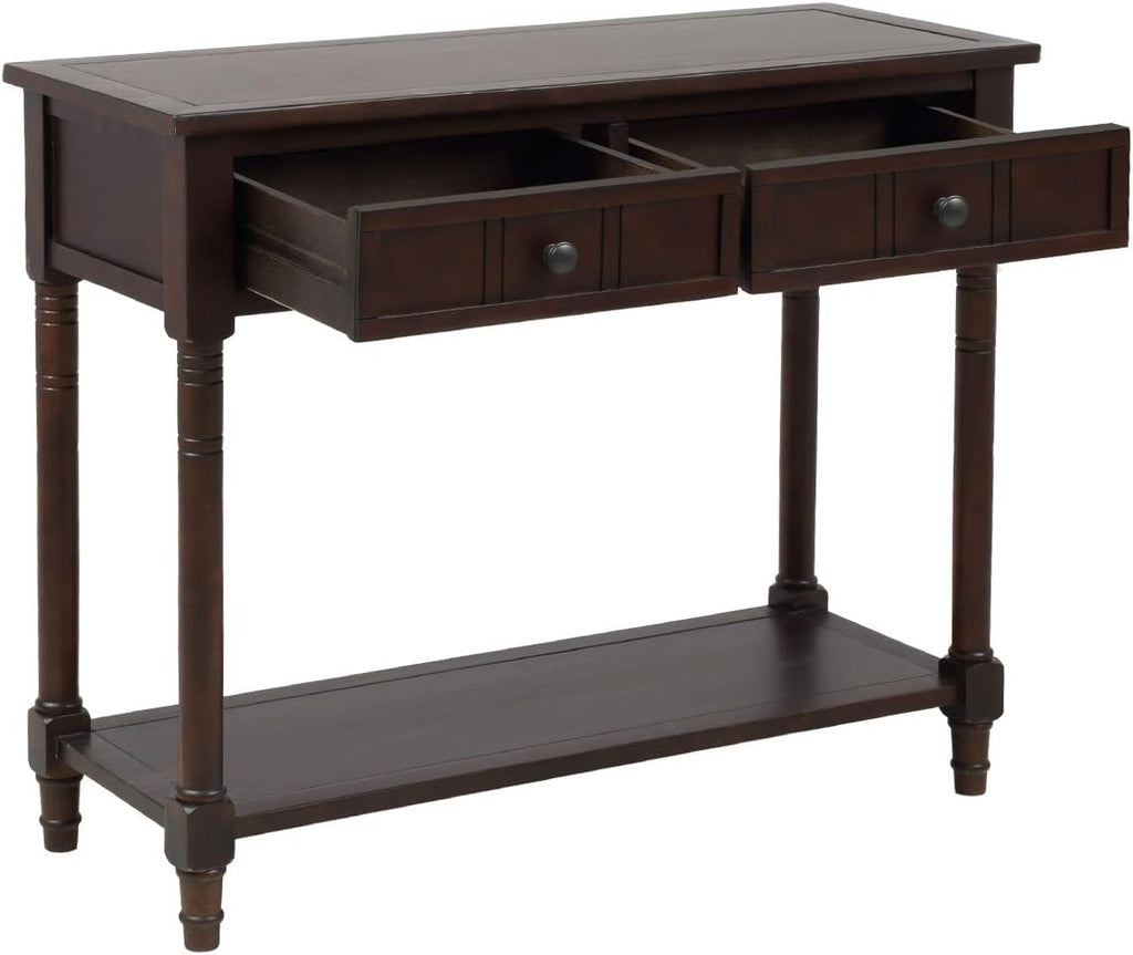 Bellemave Console Table with Drawers, Retro Entryway Table with 2 Drawers and Open Storage Shelf, Narrow Long Sofa Table, Behind Couch Table for Living Room, Foyer and Hallway,Espresso