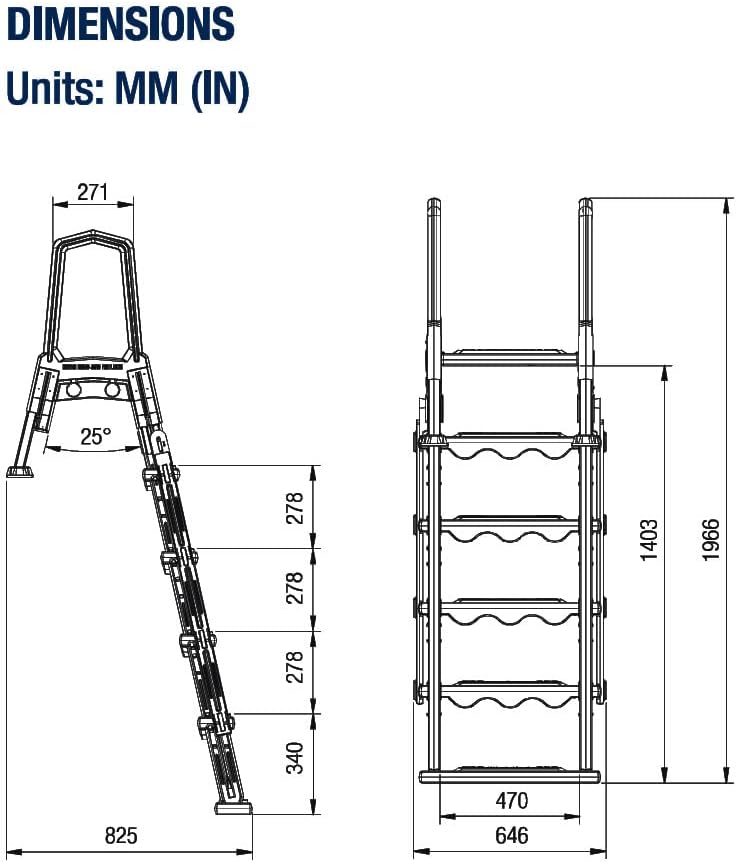 Aqua Select Anti-Slip in-Pool Steps with Outside Flip-Up Ladder | Blue | for Above Ground Swimming Pools | Can Mount to Decks 48' to 54' H | Safety Stairs Capacity Up to 350 lbs