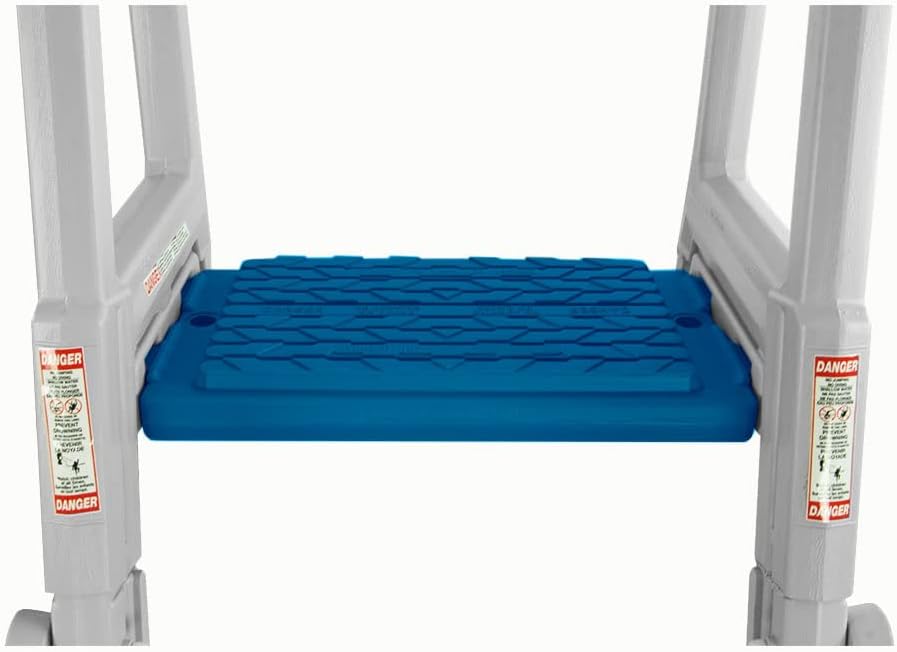 Aqua Select Everest in Pool Step and Outside Flip Up Ladder System | White with Blue Steps | for Above Ground Swimming Pools | Wide Steps for Added Stability | Safety Stairs Capacity Up to 350 lbs