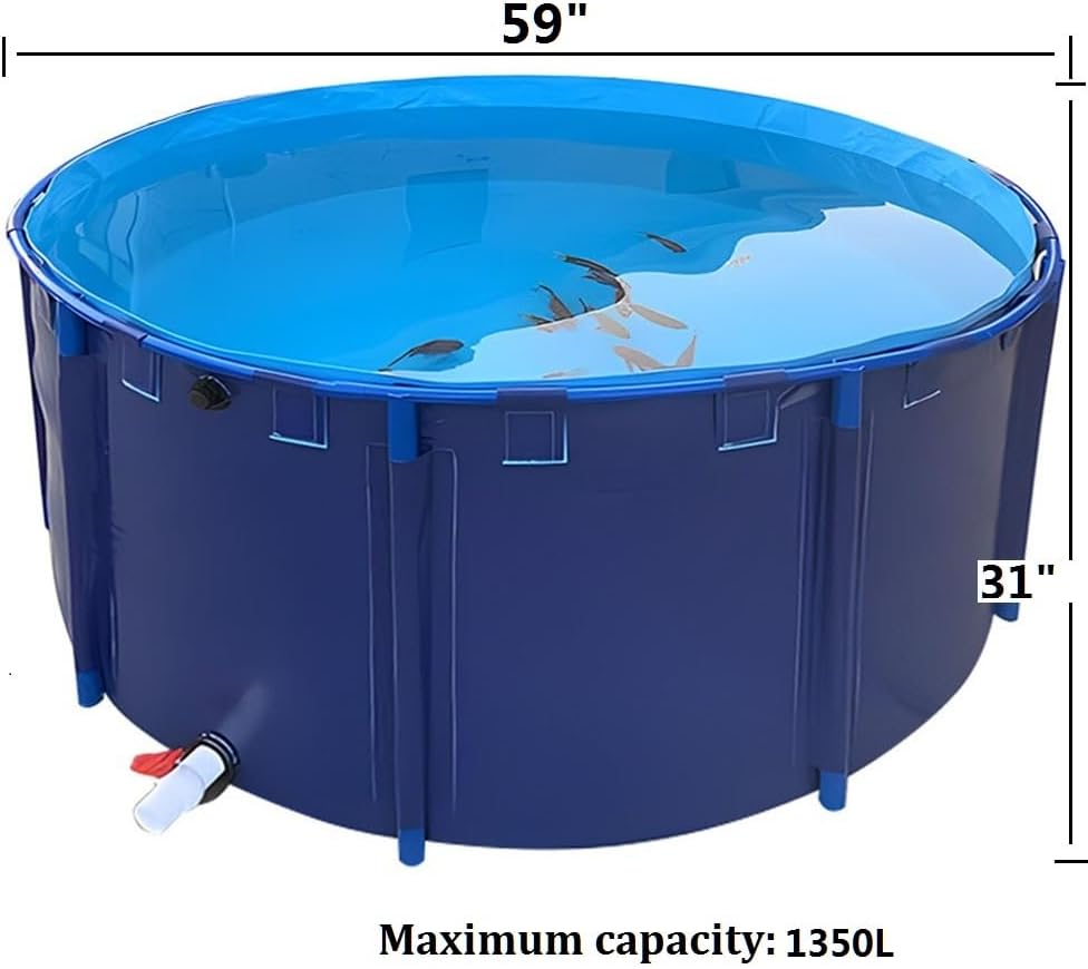Above Ground Pond, Round Outdoor Fish Pond Pool with Durable Frame,Koi Pond Tank，Koi Fish Pond，PVC Fish Farming,for Store Up Water Irrigation(1350 L)