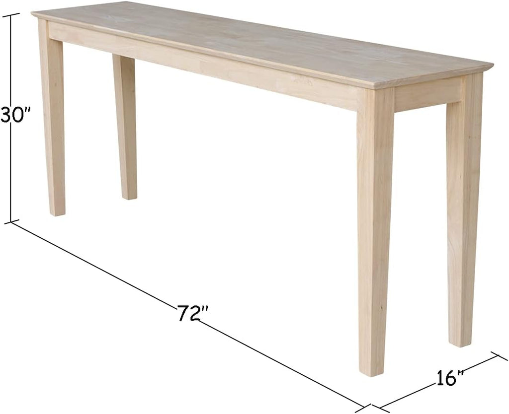 International Concepts Shaker Console Sofa Table, Entryway, 72-Inch Long, Solid Parawood, Unfinished