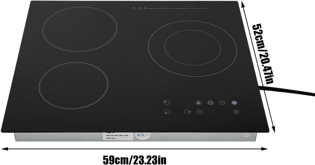 Electric Ceramic Cooktop, 23.2 Inch Electric Cooktop, 2600W 110V 3 Burners Radiant Stove Top with Timer, Child Safety Lock, Sensor Touch Control
