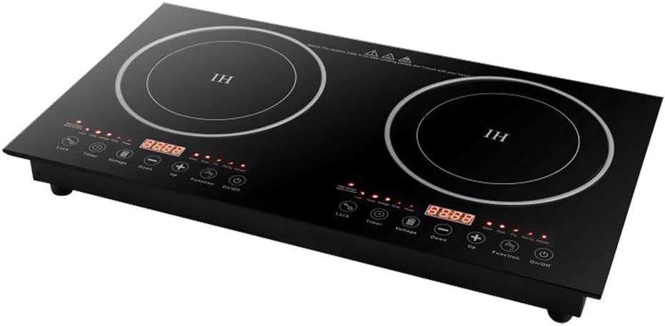Electric Induction Dual Cooktop, Digital Kitchen Countertop Hot Plate Burners with Adjustable Temperature Black Crystal Panel 2200W