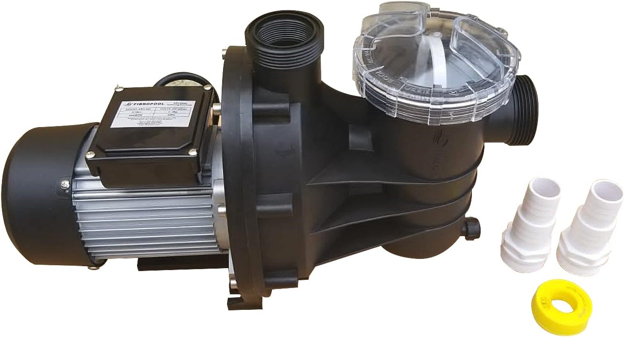FibroPool 0.2 HP Above Ground Pool Pump 2520 GPH - 1.25' & 1.5' Hose Adapters & PTFE Tape - Clear Lid Strainer - Energy Efficient