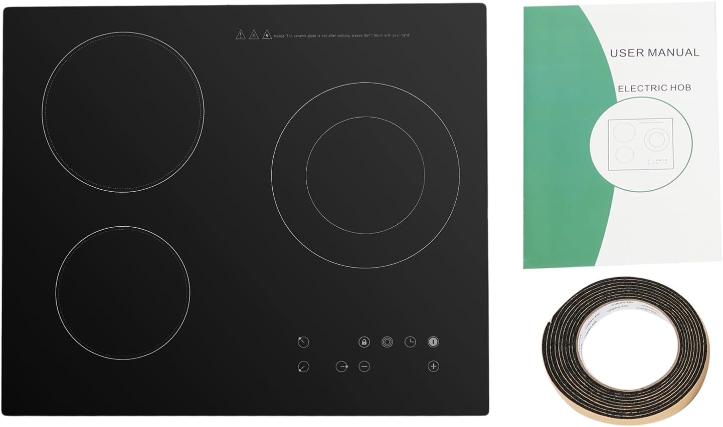 3 Burners Electric Ceramic Cooktop, 2600W 110V Built-in Radiant Stove Top with LED Display, 9 Heating Level and Kid Safety Lock, Sensor Touch Control (No Plug)