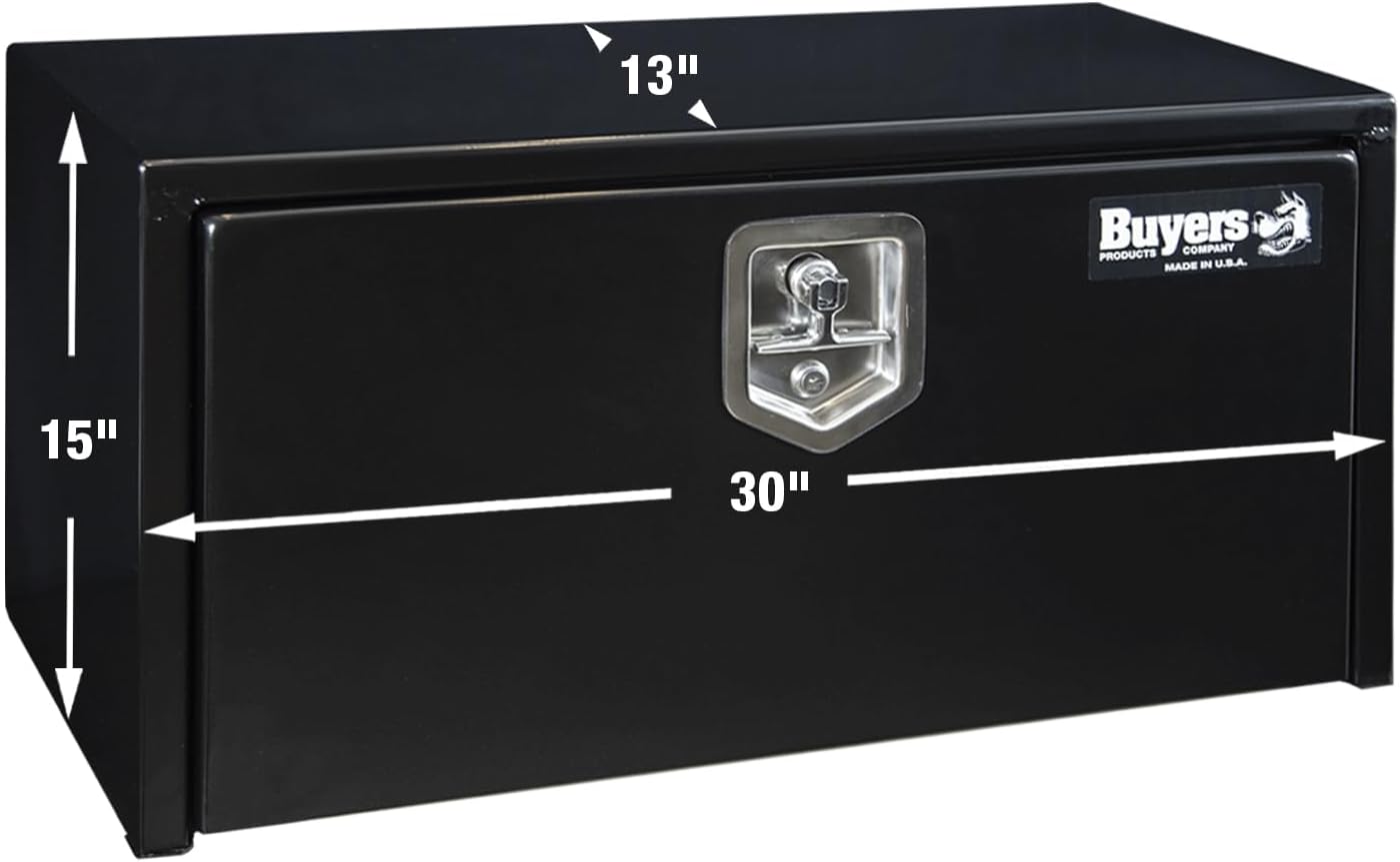 Buyers Products 1703324 Black Steel Underbody Truck Tool Box – 15 x 30 x 30 Inch - Truck Bed & Underbelly RV Storage Box, Locking T-Latch, Weather-Resistant, Heavy-Duty Flatbed Job Box, Made in USA
