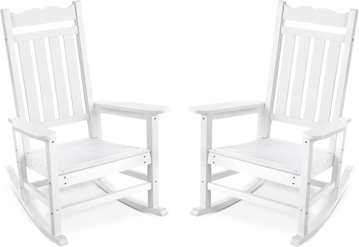 Stoog Set of 2 Outdoor Rocking Chairs, HIPS Plastic Porch Rocker with 400 lbs Weight Capacity, for Backyard, Fire Pit, Lawn, Garden and Indoor, White