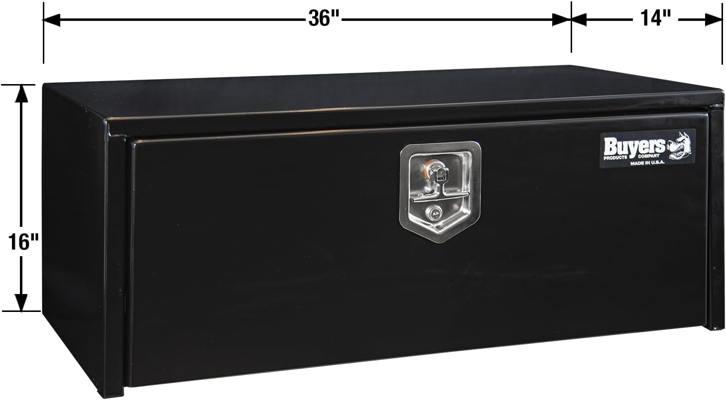 Buyers Products 1703305 Black Steel Underbody Truck Tool Box – 14 x 16 x 36 Inch - Truck Bed & Underbelly RV Storage Box, Locking T-Latch, Weather-Resistant, Heavy-Duty Flatbed Job Box, Made in USA