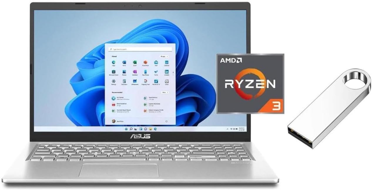 ASUS Vivobook 15.6' FHD Laptop | AMD Ryzen 3 3250U (Beat i5-1035G1) | AMD Radeon Graphics | WiFi | Webcam | 16GB RAM | 512GB SSD | Windows 11 S | Bundle with 64GB USB Flash Drive