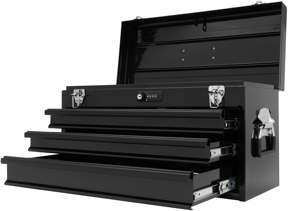 TUSK Tool Box with Tools EVA Foam Cut Outs and 129-Piece Tool Set 3-Drawer Portable Moto Box