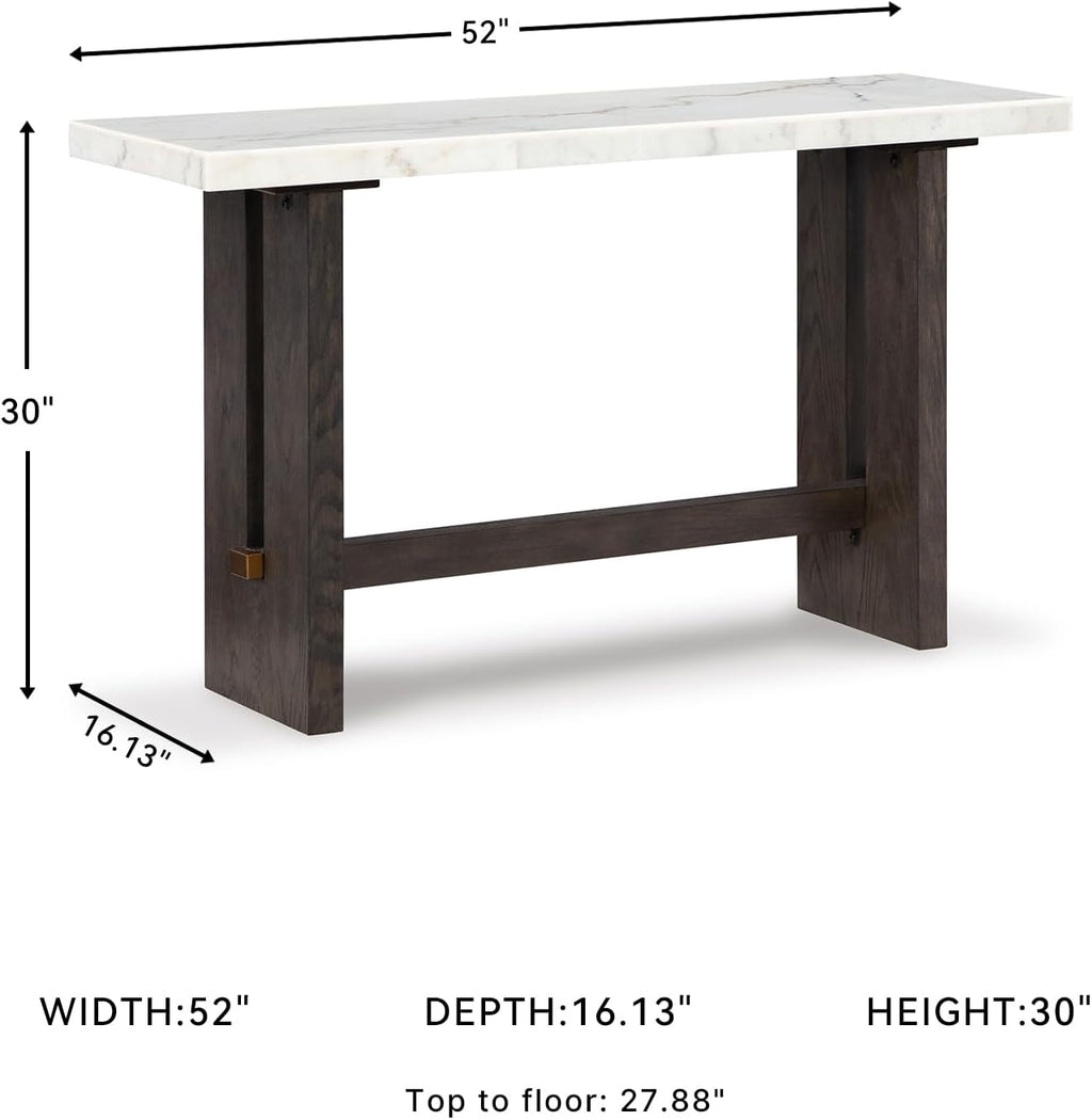 Signature Design by Ashley Burkhaus Traditional Rectangular Sofa Table with Marble Tabletop, Dark Brown & White