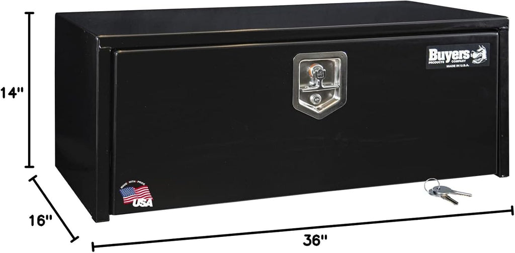 Buyers Products 1703305 Black Steel Underbody Truck Tool Box – 14 x 16 x 36 Inch - Truck Bed & Underbelly RV Storage Box, Locking T-Latch, Weather-Resistant, Heavy-Duty Flatbed Job Box, Made in USA