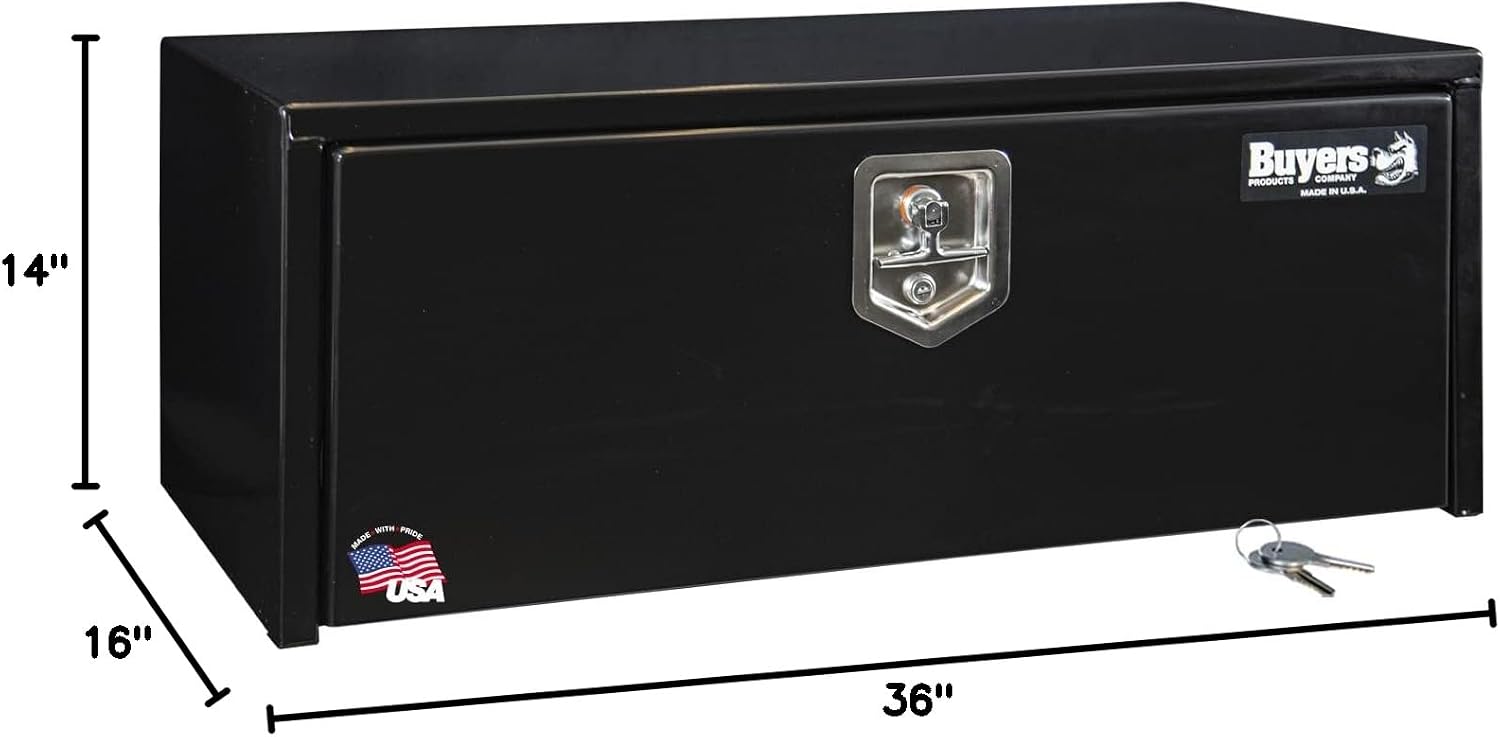 Buyers Products 1703305 Black Steel Underbody Truck Tool Box – 14 x 16 x 36 Inch - Truck Bed & Underbelly RV Storage Box, Locking T-Latch, Weather-Resistant, Heavy-Duty Flatbed Job Box, Made in USA
