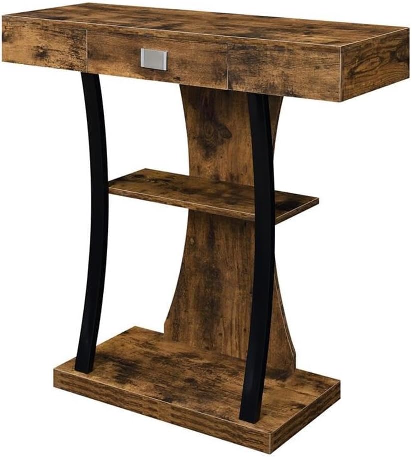 Convenience Concepts Newport Harri Console Table 36' - Modern Sofa Table with Storage Shelves, One Drawer Narrow Entryway Hall Table for Living Room, Barnwood/Black