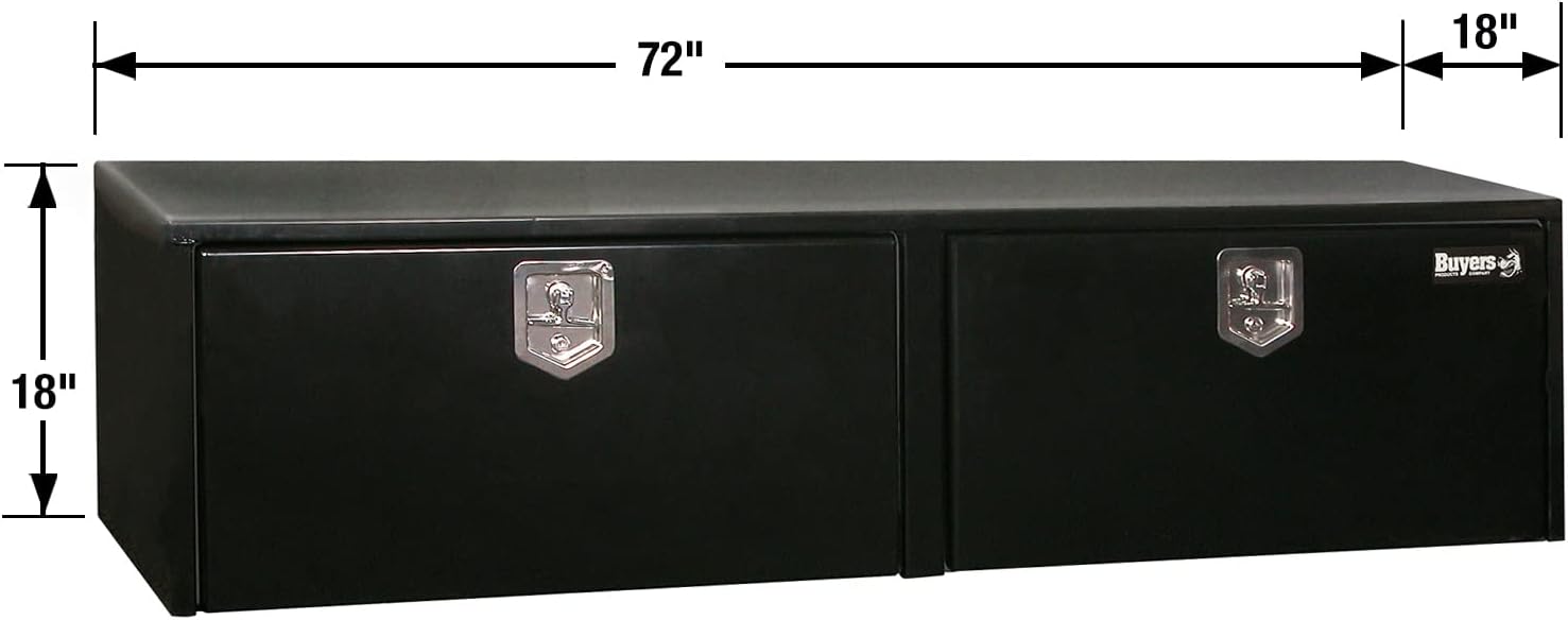 Buyers Products 1702325 Black Steel Underbody Truck Tool Box – 18 x 18 x 72 Inch - Truck Bed & Underbelly RV Storage Box, Locking T-Latch, Weather-Resistant, Heavy-Duty Flatbed Job Box, Made in USA
