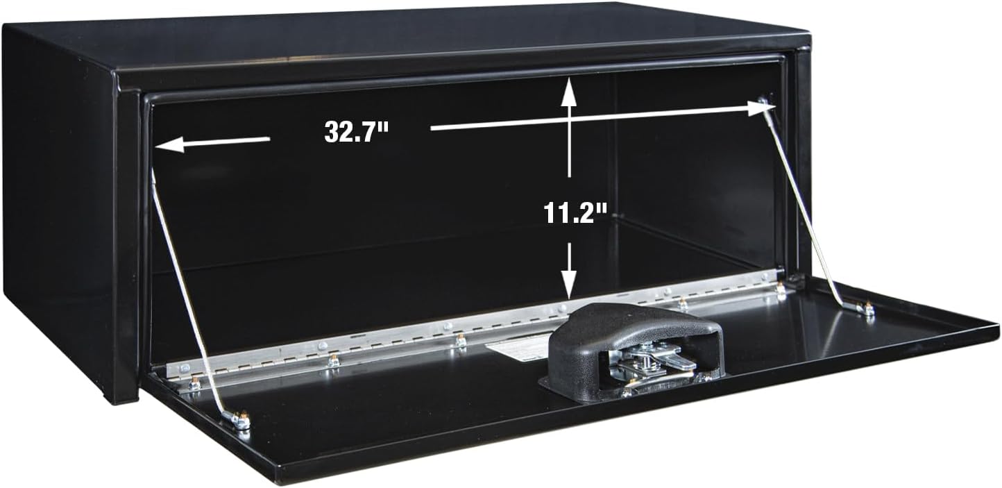 Buyers Products 1703305 Black Steel Underbody Truck Tool Box – 14 x 16 x 36 Inch - Truck Bed & Underbelly RV Storage Box, Locking T-Latch, Weather-Resistant, Heavy-Duty Flatbed Job Box, Made in USA