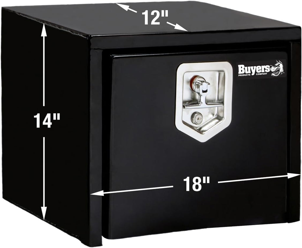 Buyers Products 1703349 Black Steel Underbody Truck Box with T-Handle Latch, 14 x 12 x 18 Inch, Contractor Toolbox For Organization And Storage, Job Tool Chest