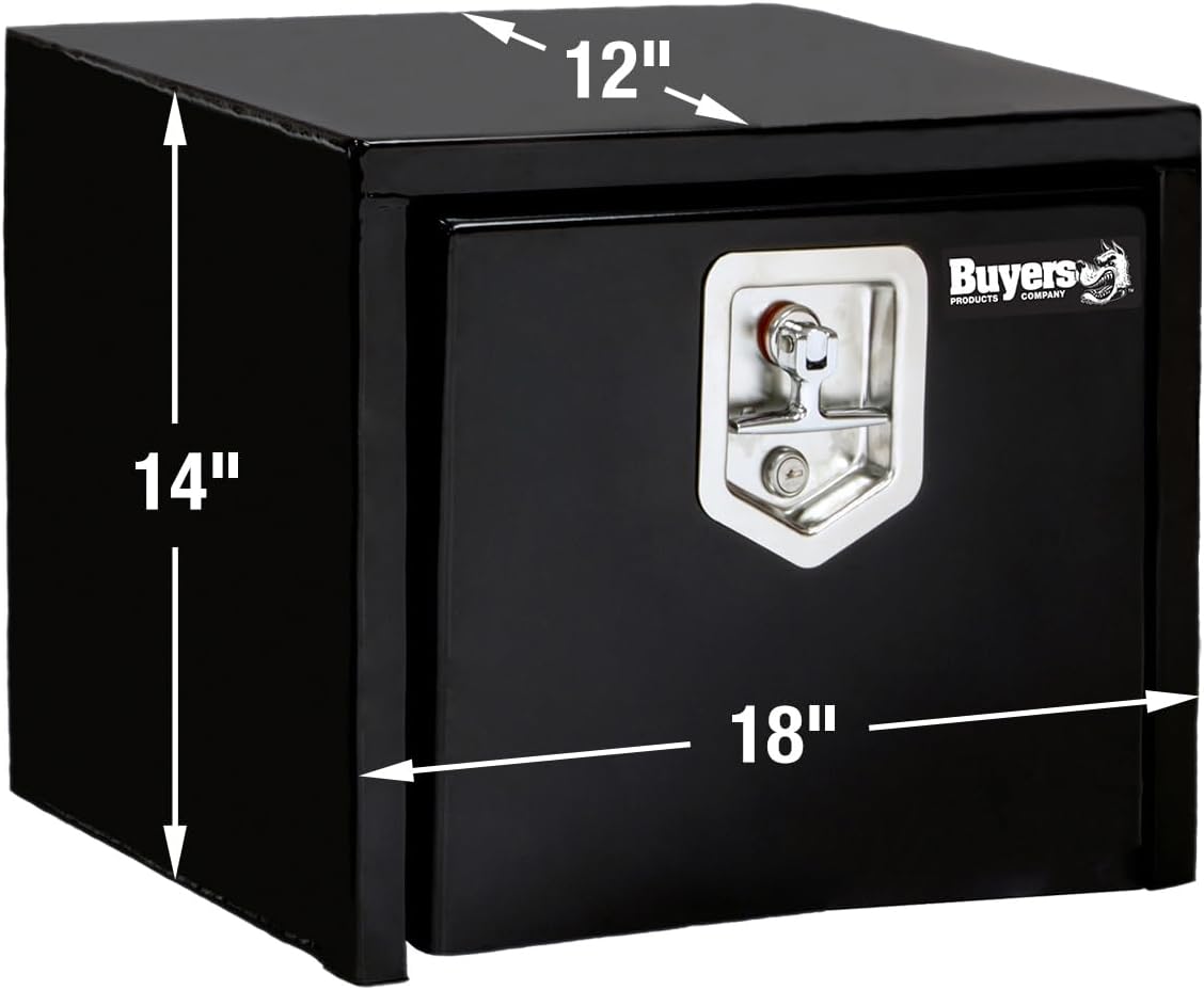 Buyers Products 1703349 Black Steel Underbody Truck Box with T-Handle Latch, 14 x 12 x 18 Inch, Contractor Toolbox For Organization And Storage, Job Tool Chest
