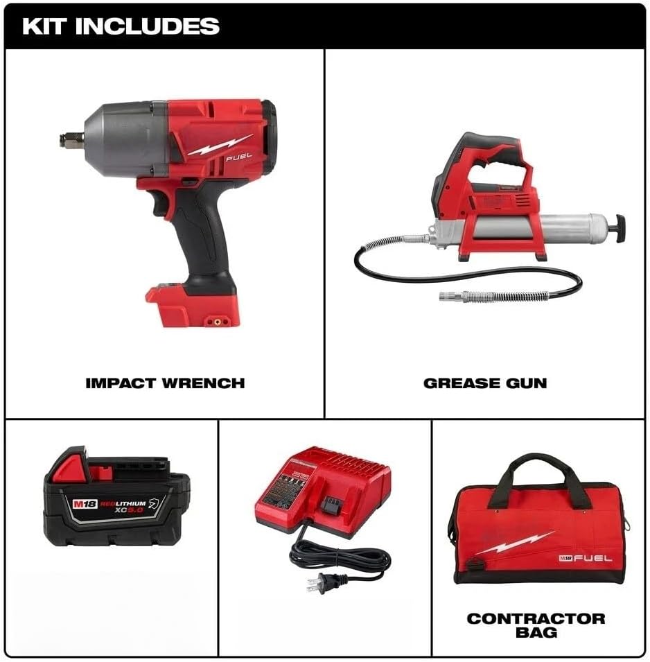 2767-22GR Cordless Combo Kits for Milwaukee M18 FUEL High Tourque Impact Wrench/Grease Gun